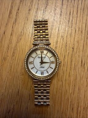 Armitron Gold-Tone Crystal Accent Women's Bracelet Watch with White Dial